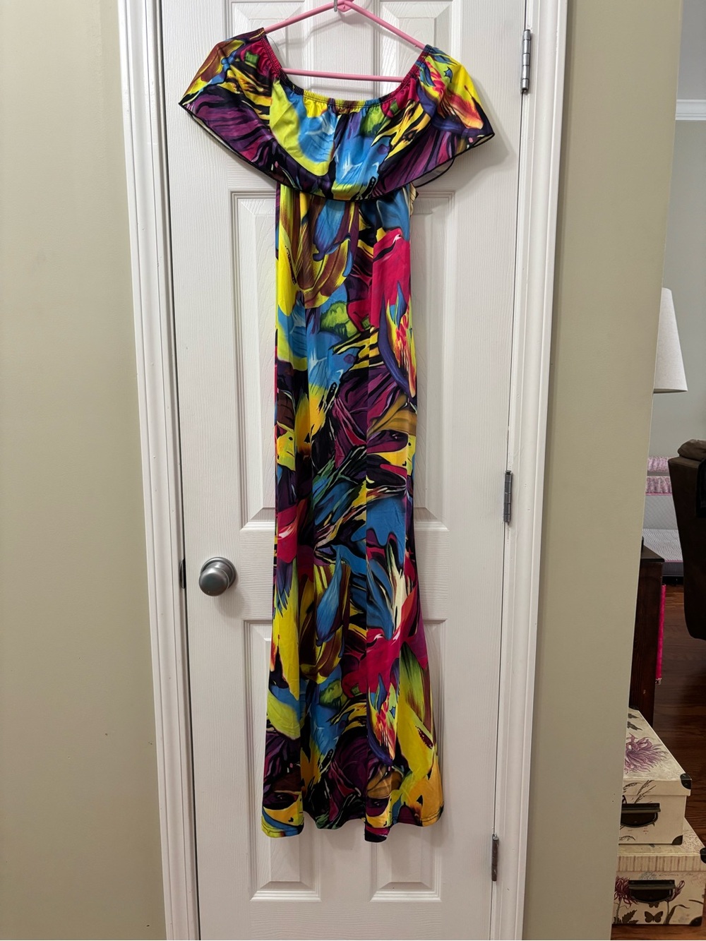 NWT Suimiki Off-Shoulder Tropical Print Maxi Dress Multicolor Women’s Size M - Picture 3 of 10